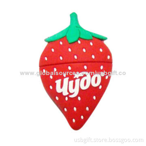 USB, 8GB, PVC Material, Custom Strawberry Shape, Promotional Gift